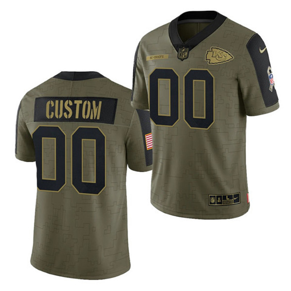 Men's Kansas City Chiefs Customized 2021 Olive Salute To Service Limited Stitched Jersey